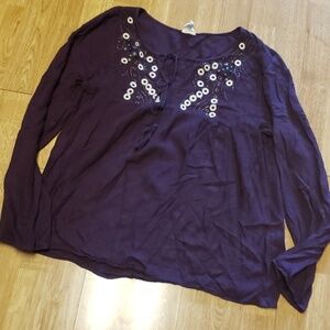 Purple Spade & Heart boho tassel tie neck tunic